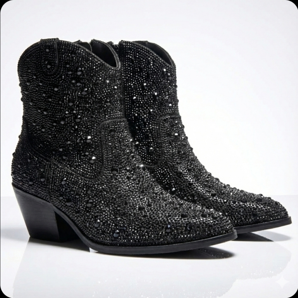 Corky's Hey Girl Shine Bright Black Rhinestone Western Booties Size 7 - Picture 3 of 17